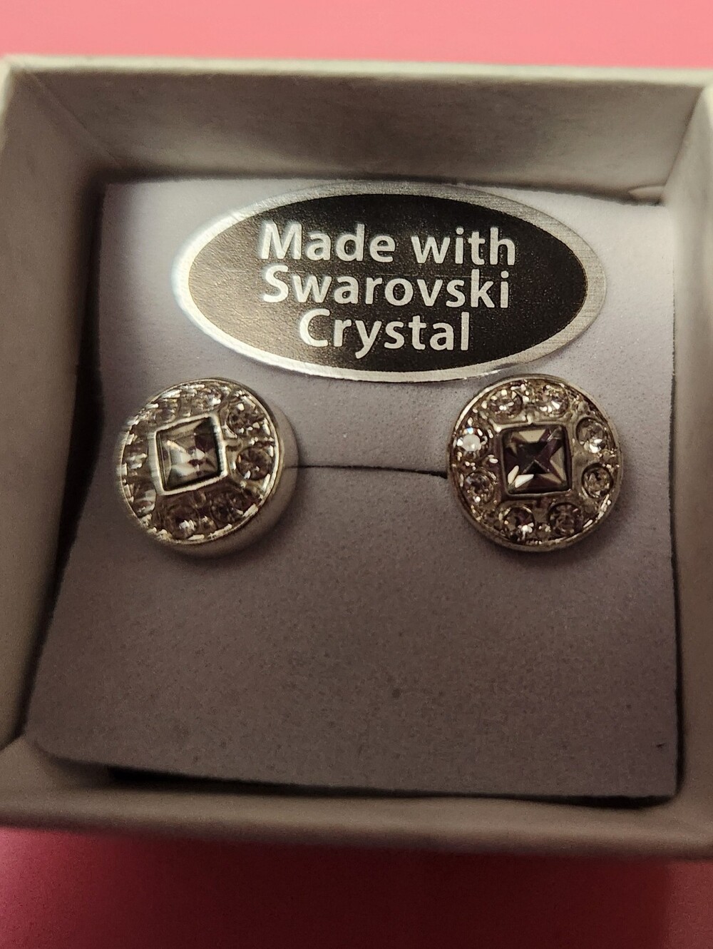 SWAROVSKI CRYSTAL ROUND EARRINGS, NEW, MACY'S